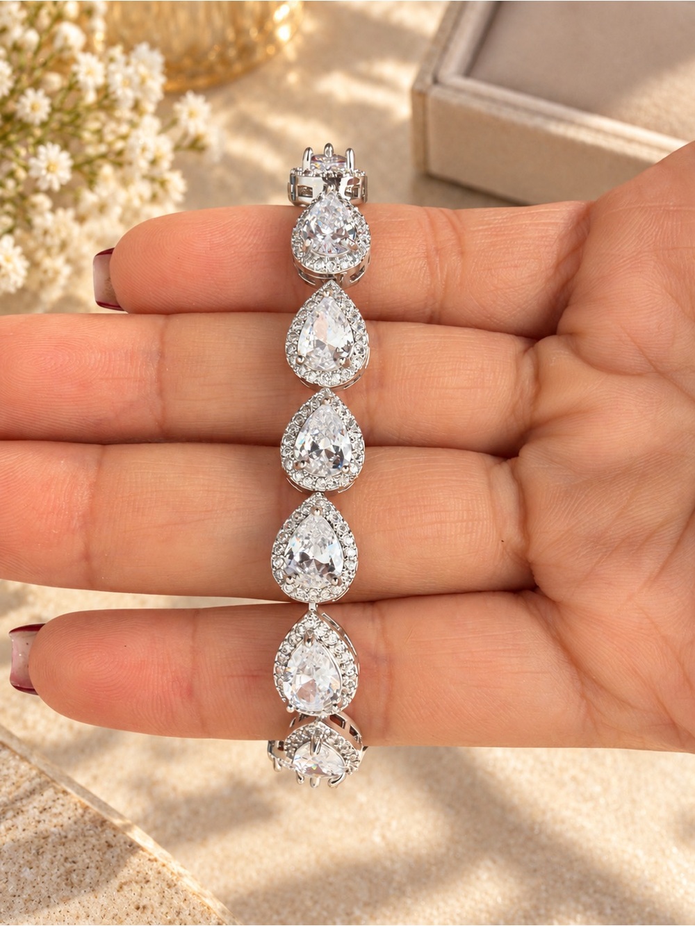 REVOLVE Silver Teardrop CZ Halo Bracelet